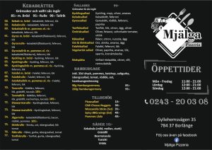 mjälga pizzeria meny